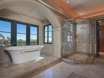 Master bathroom tub with ocean views