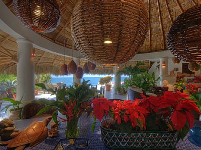View from inside the open palapa, the interior and exterior flow seamlessly 
